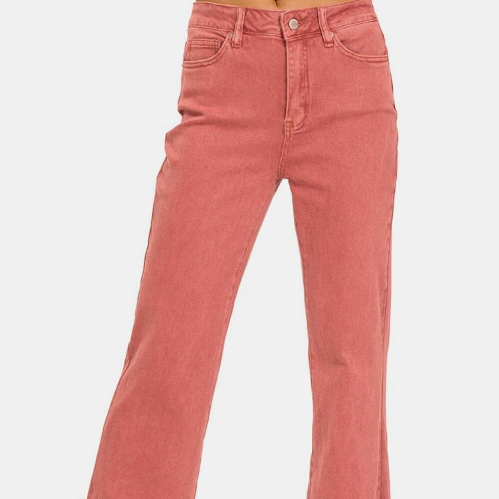 Zenana Acid Washed Frayed Hem Bootcut Jeans SIZE LARGE NWT